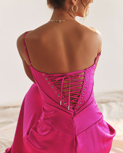 Women Black Tie Lace Up Corset Back Maxi Dress - product image 21