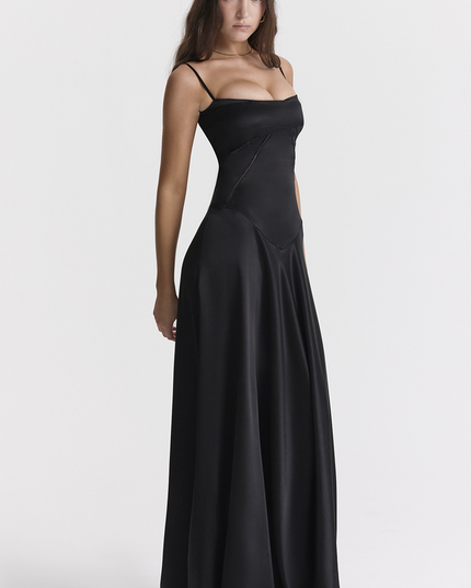 Women Black Tie Lace Up Corset Back Maxi Dress - product image 4