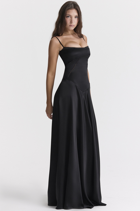 Women Black Tie Lace Up Corset Back Maxi Dress - product image 4