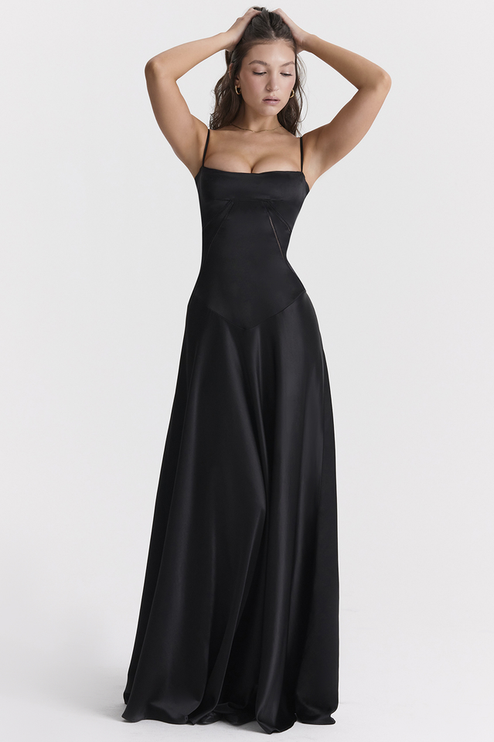 Women Black Tie Lace Up Corset Back Maxi Dress - product image 5