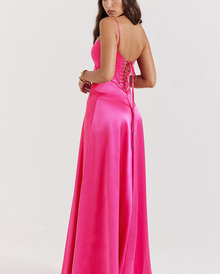 Women Black Tie Lace Up Corset Back Maxi Dress - product image 12