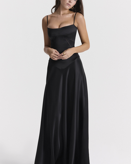 Women Black Tie Lace Up Corset Back Maxi Dress - product image 1