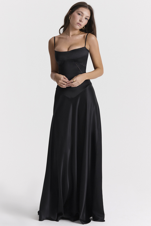 Women Black Tie Lace Up Corset Back Maxi Dress - product image 1