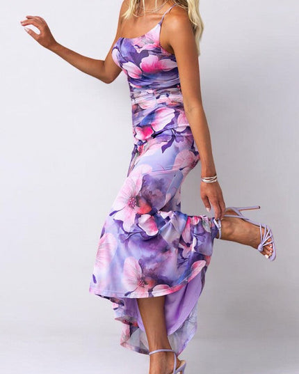 Women Floral Print One Shoulder Asymmetrical Maxi Dress - product image 3
