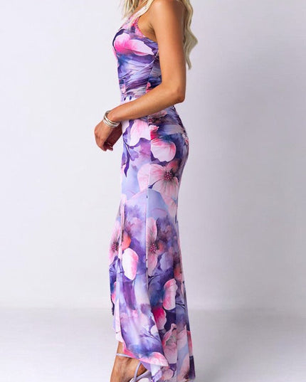 Women Floral Print One Shoulder Asymmetrical Maxi Dress - product image 4