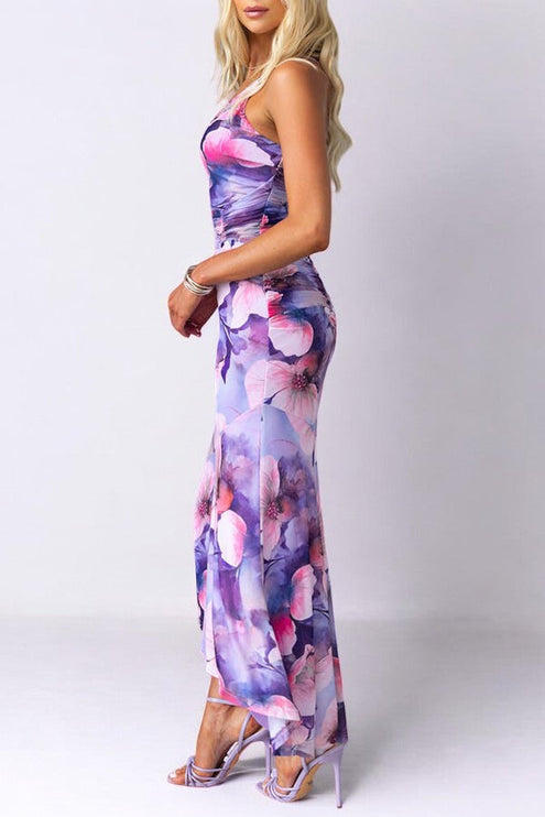 Women Floral Print One Shoulder Asymmetrical Maxi Dress - product image 4