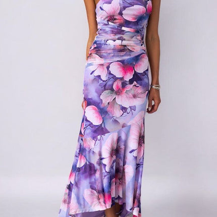 Women Floral Print One Shoulder Asymmetrical Maxi Dress - product image 1