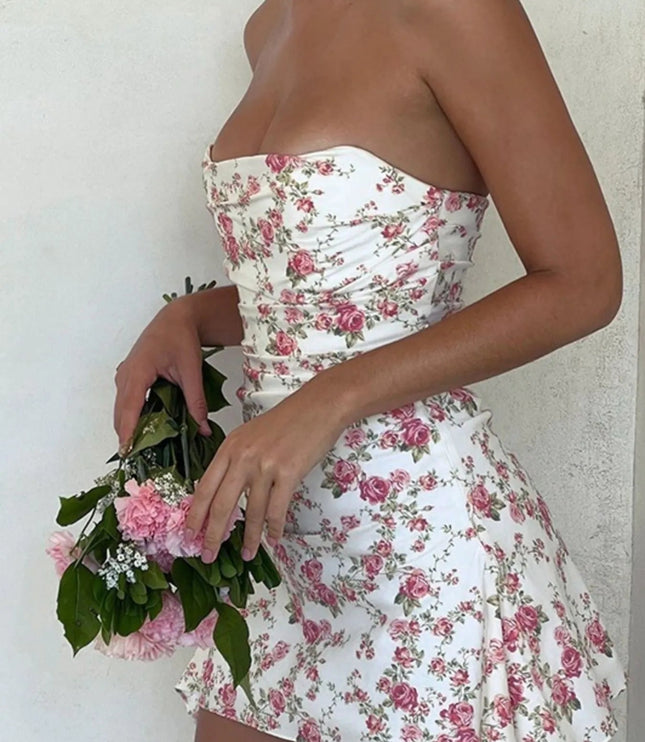 Women Floral Strapless Ruched Mini Dress - product image 6
