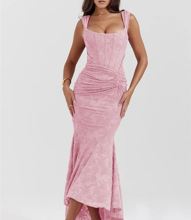 Women Formal Pink Square Neck Ruched Maxi Dress - product image 2