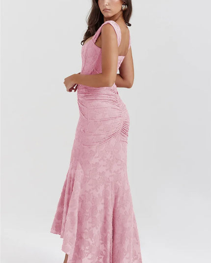 Women Formal Pink Square Neck Ruched Maxi Dress - product image 3