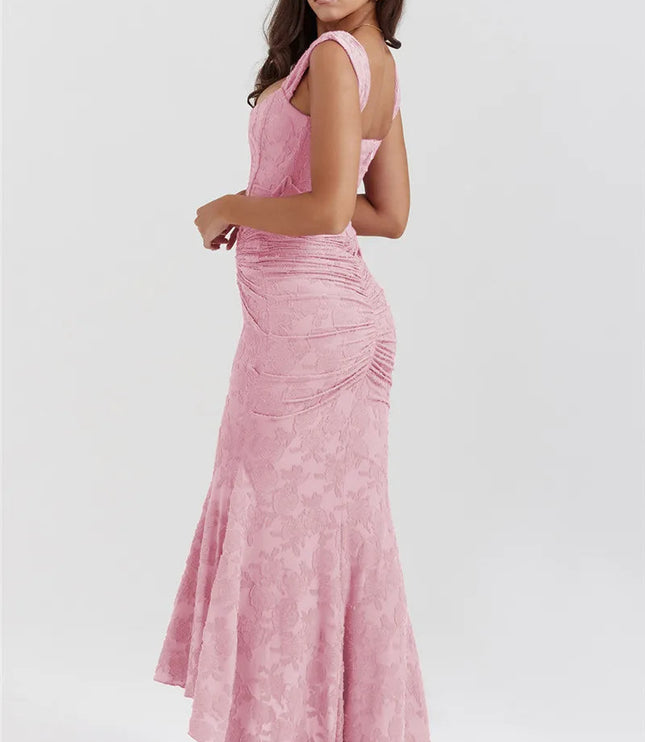 Women Formal Pink Square Neck Ruched Maxi Dress - product image 3