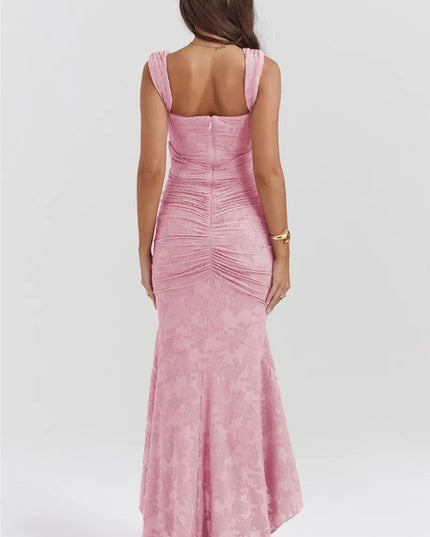 Women Formal Pink Square Neck Ruched Maxi Dress - product image 5