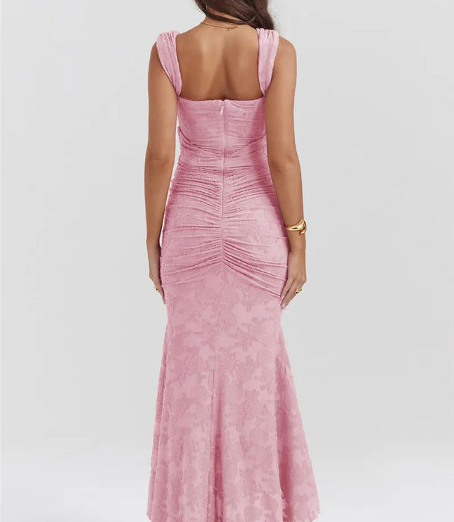 Women Formal Pink Square Neck Ruched Maxi Dress - product image 5