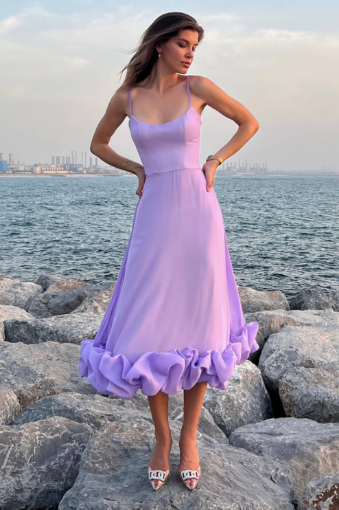 Women Graduation Scoop Neck Flounce Midi Dress - product image 2