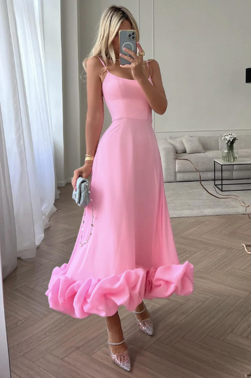 Women Graduation Scoop Neck Flounce Midi Dress - product image 5