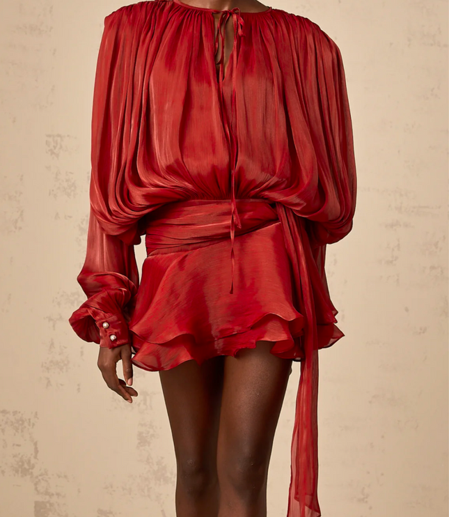 Women Long Sleeve Tie Waist Ruffled Mini Dress - product image 4