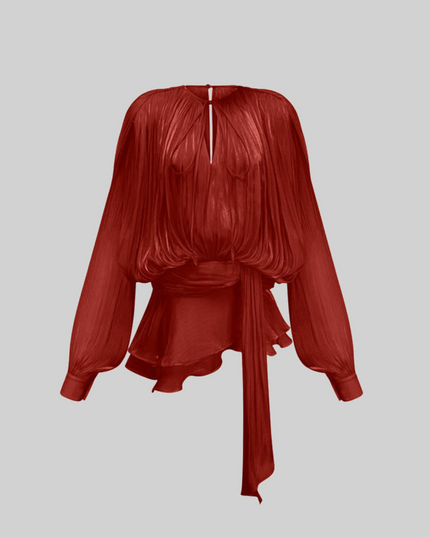 Women Long Sleeve Tie Waist Ruffled Mini Dress - product image 5