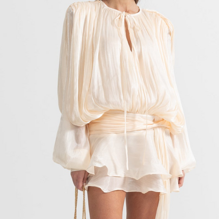 Women Long Sleeve Tie Waist Ruffled Mini Dress - product image 1