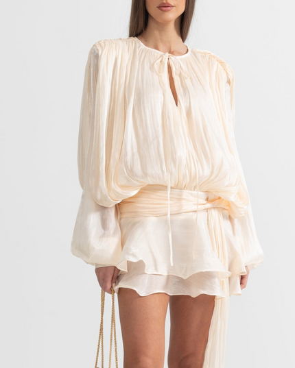 Women Long Sleeve Tie Waist Ruffled Mini Dress - product image 1