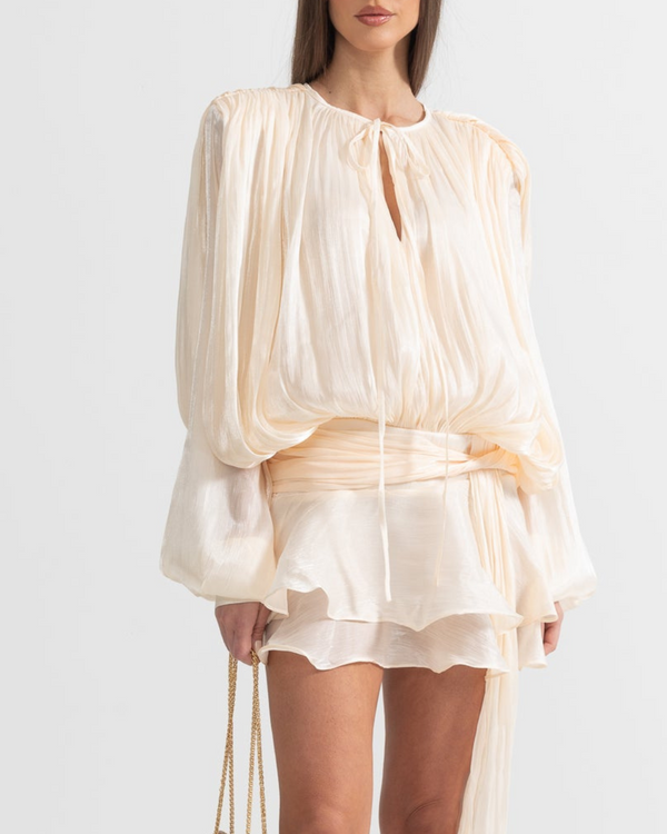 Women Long Sleeve Tie Waist Ruffled Mini Dress - product image 1