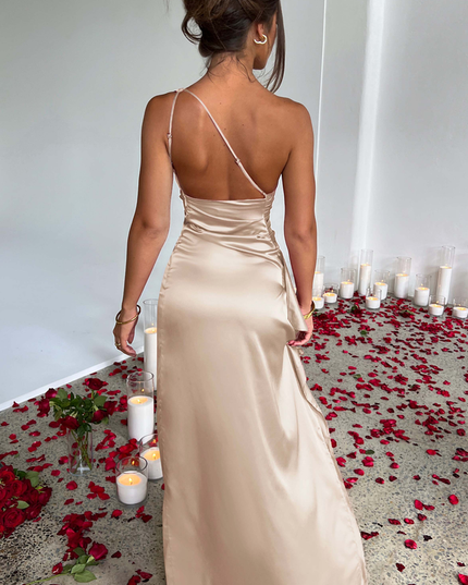Women One Shoulder Draped Satin Maxi Dress - product image 2