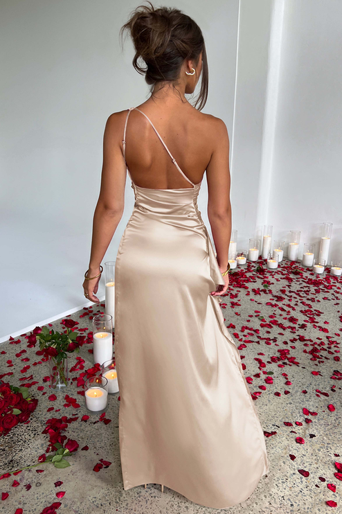 Women One Shoulder Draped Satin Maxi Dress - product image 2
