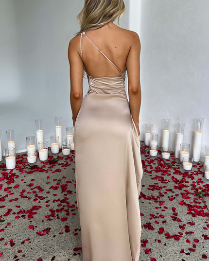 Women One Shoulder Draped Satin Maxi Dress - product image 5