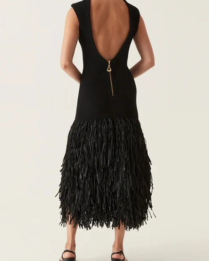 Women Party Feathered Backless Maxi Dress - product image 4