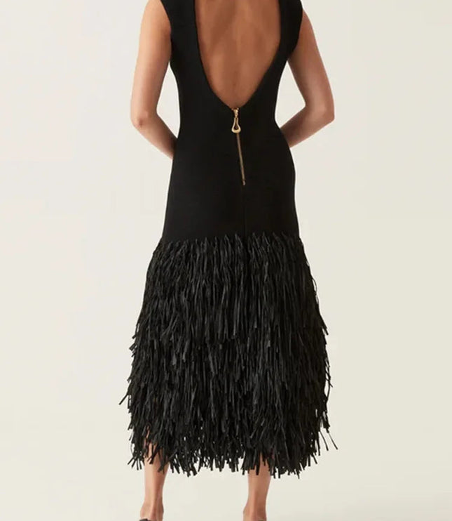 Women Party Feathered Backless Maxi Dress - product image 4