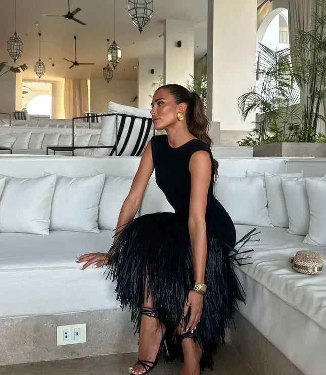 Women Party Feathered Backless Maxi Dress - product image 1