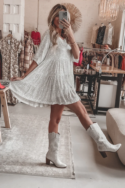 Women Sequin Tiered Round Neck Mini Dress - product image 9