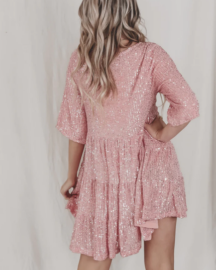 Women Sequin Tiered Round Neck Mini Dress - product image 13