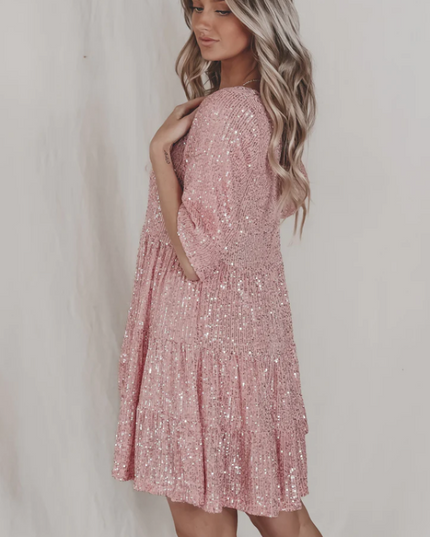 Women Sequin Tiered Round Neck Mini Dress - product image 12