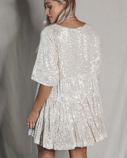 Women Sequin Tiered Round Neck Mini Dress - product image 3