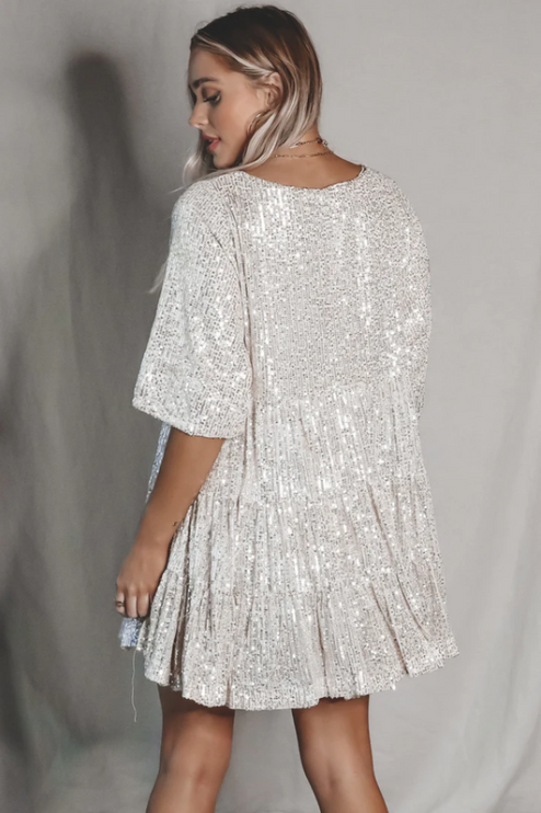 Women Sequin Tiered Round Neck Mini Dress - product image 3