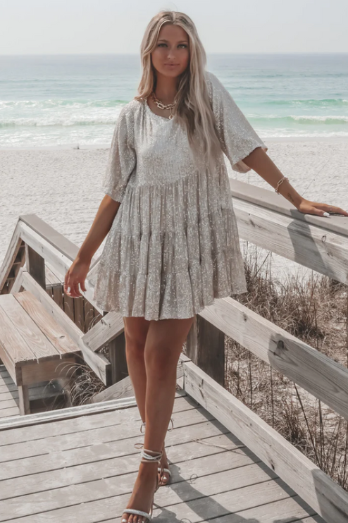 Women Sequin Tiered Round Neck Mini Dress - product image 4
