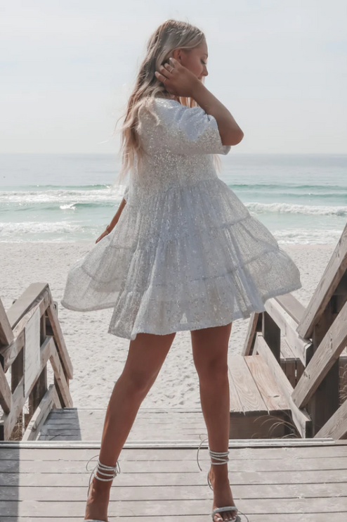 Women Sequin Tiered Round Neck Mini Dress - product image 6