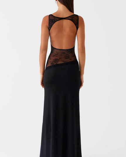 Women Sleeveless Boat Neck Lace Panel Maxi Dress - product image 2