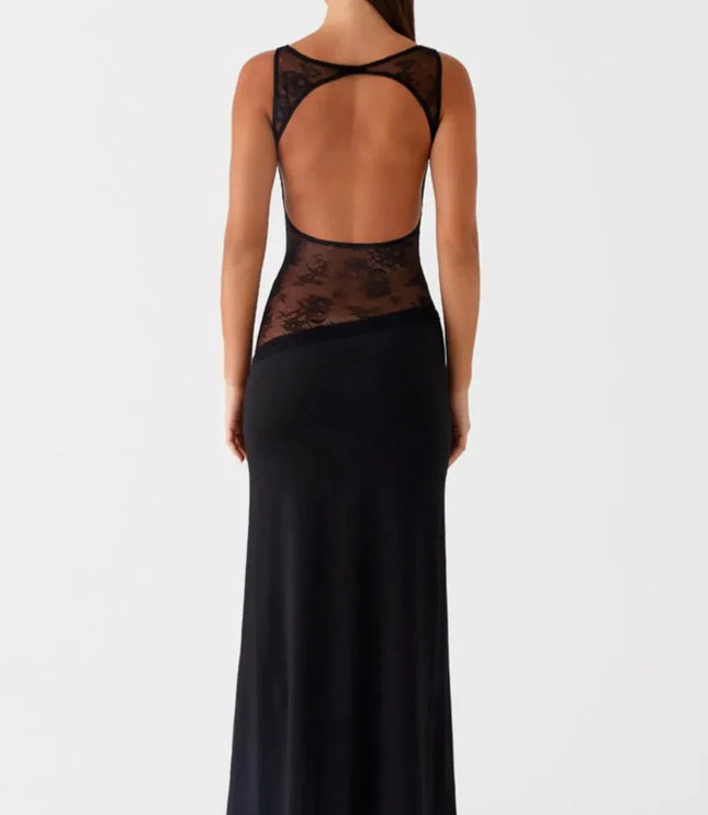Women Sleeveless Boat Neck Lace Panel Maxi Dress - product image 2