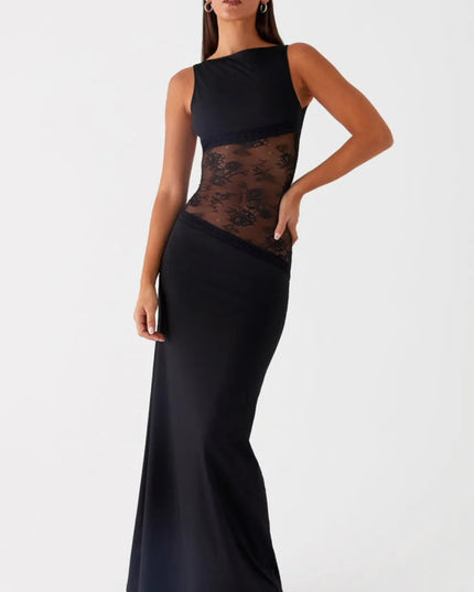 Women Sleeveless Boat Neck Lace Panel Maxi Dress - product image 4