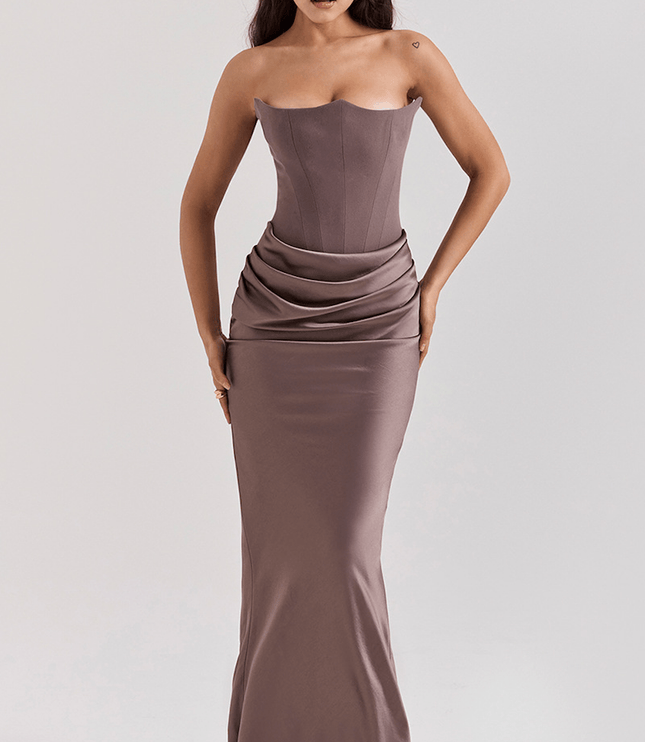 Women Strapless Corset Draped Maxi Dress - product image 4
