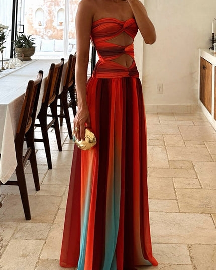 Women Strapless Cut Out Striped Maxi Dress - product image 3