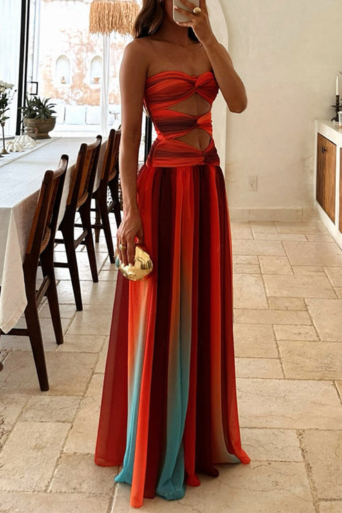 Women Strapless Cut Out Striped Maxi Dress - product image 3