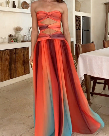 Women Strapless Cut Out Striped Maxi Dress - product image 4