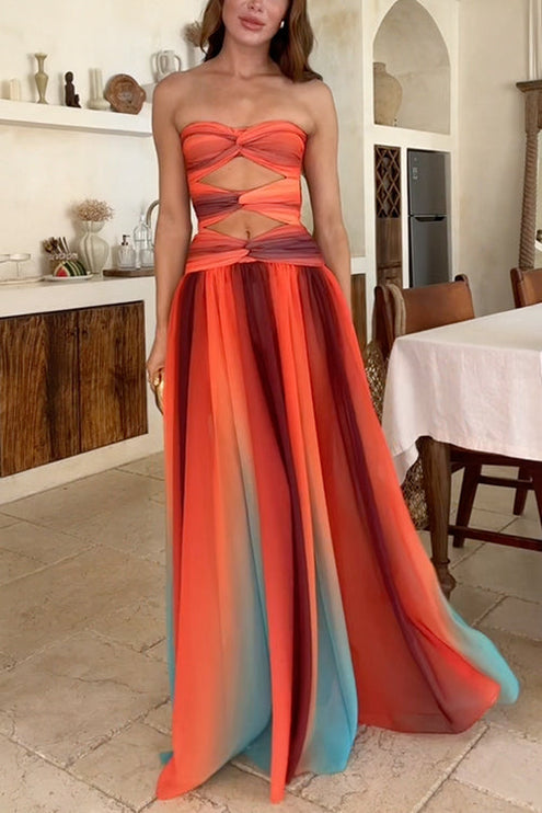 Women Strapless Cut Out Striped Maxi Dress - product image 4