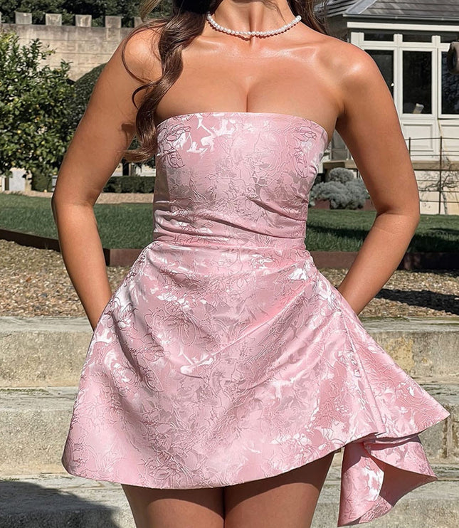 Women Strapless Printed Ruffled Wedding Guest Mini Dress - product image 2