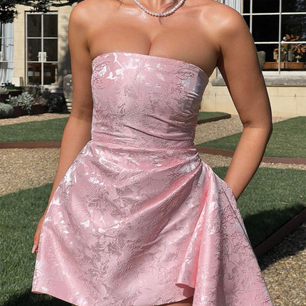 Women Strapless Printed Ruffled Wedding Guest Mini Dress - product image 1