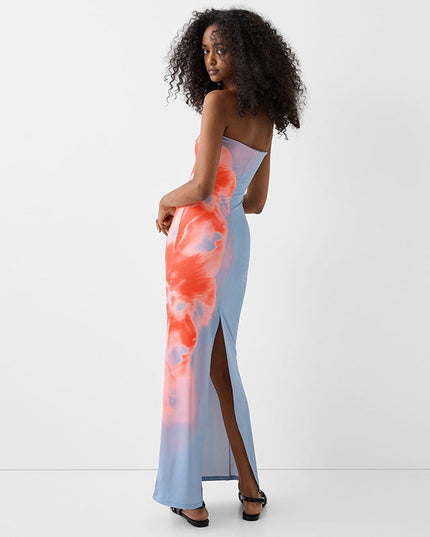 Women Strapless Printed Side Slit Maxi Dress - product image 2