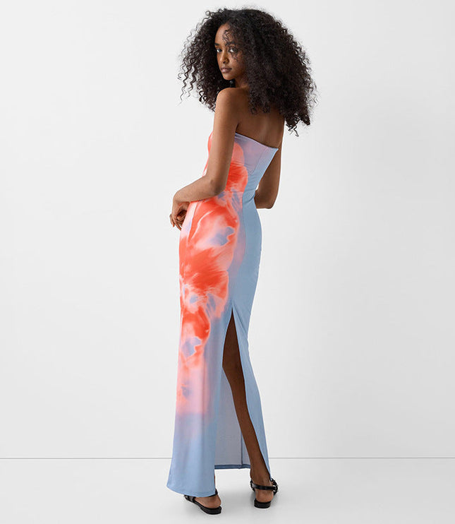 Women Strapless Printed Side Slit Maxi Dress - product image 2