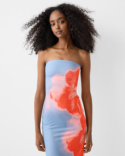 Women Strapless Printed Side Slit Maxi Dress - product image 3